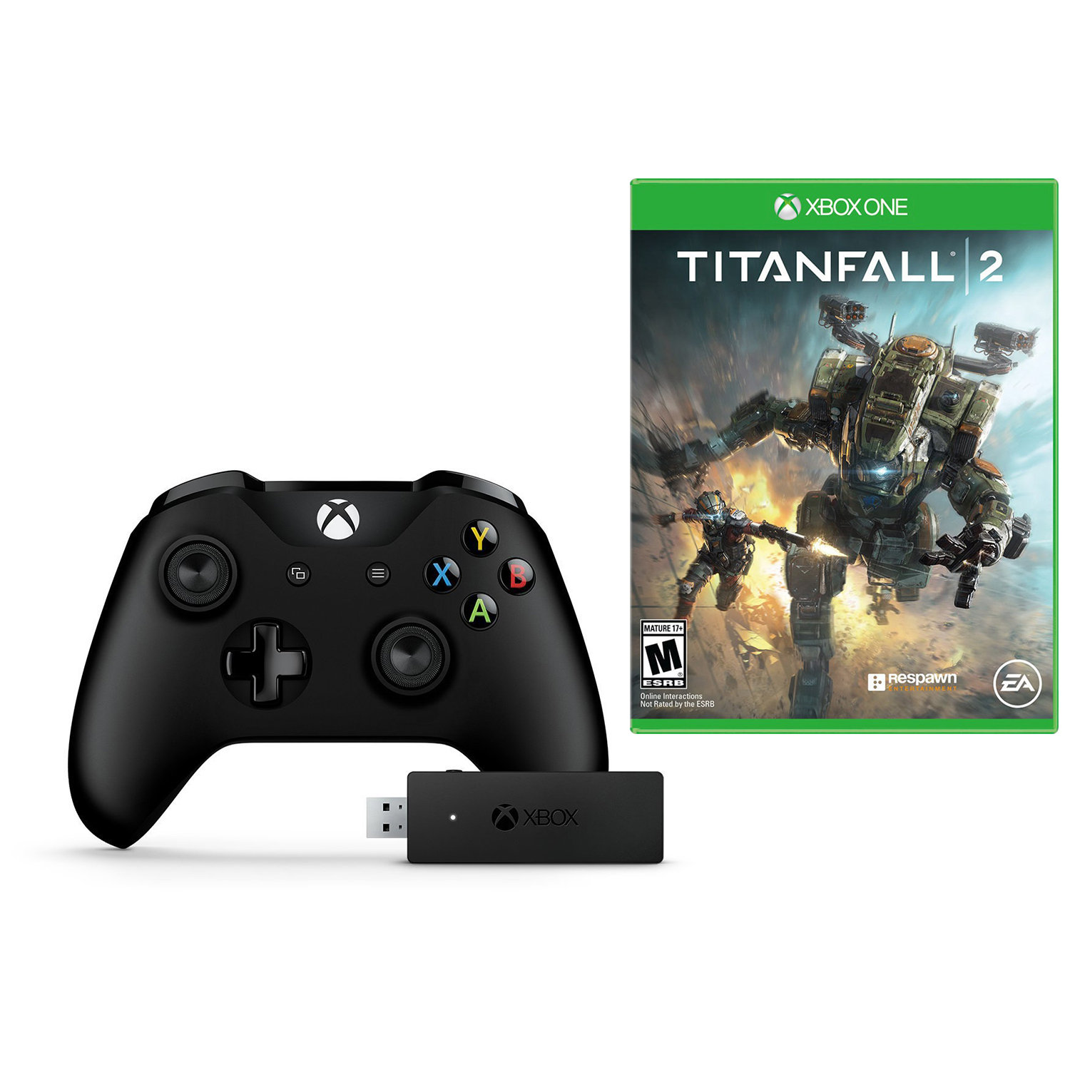 Microsoft Xbox One 原装黑色无线手柄 + Windows 无线适配器 + Titanfall 泰坦天降2 游戏