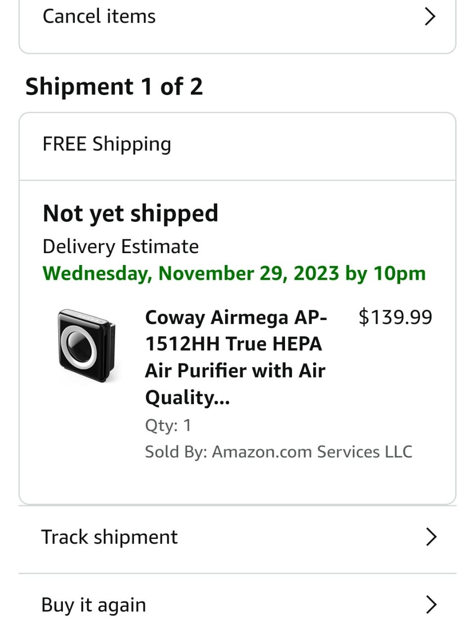 Amazon黑五 Coway空气净化器...