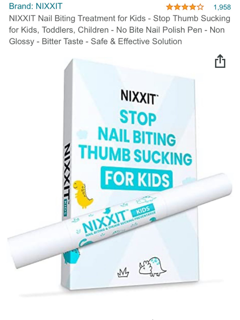 Amazon 亚马逊,NIXXIT Nail Biting Treatment for Kids - Stop Thumb Sucking for Kids, Toddlers, Children - No Bite Nail Polish Pen - Non Glossy - Bitter Taste - Safe & Effective Solution : Baby