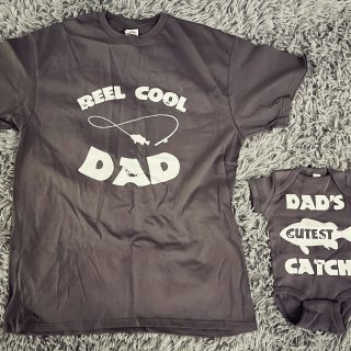 Threadrock Reel & Cutest Catch Infant Bodysuit & Men's T-Shirt Matching Set (Baby: 6M, Charcoal|Men's: L, Charcoal) : Clothing, Shoes & Jewelry