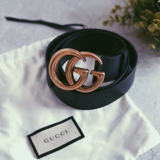 Men's Slim Black Leather Belt With Gold Double G Buckle | GUCCI® US