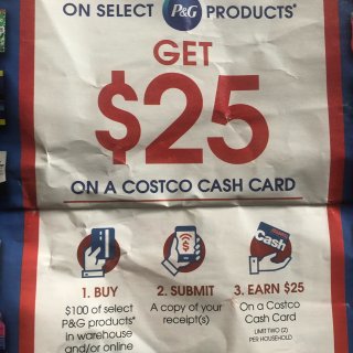Costco购买宝洁P&G产品满$100...