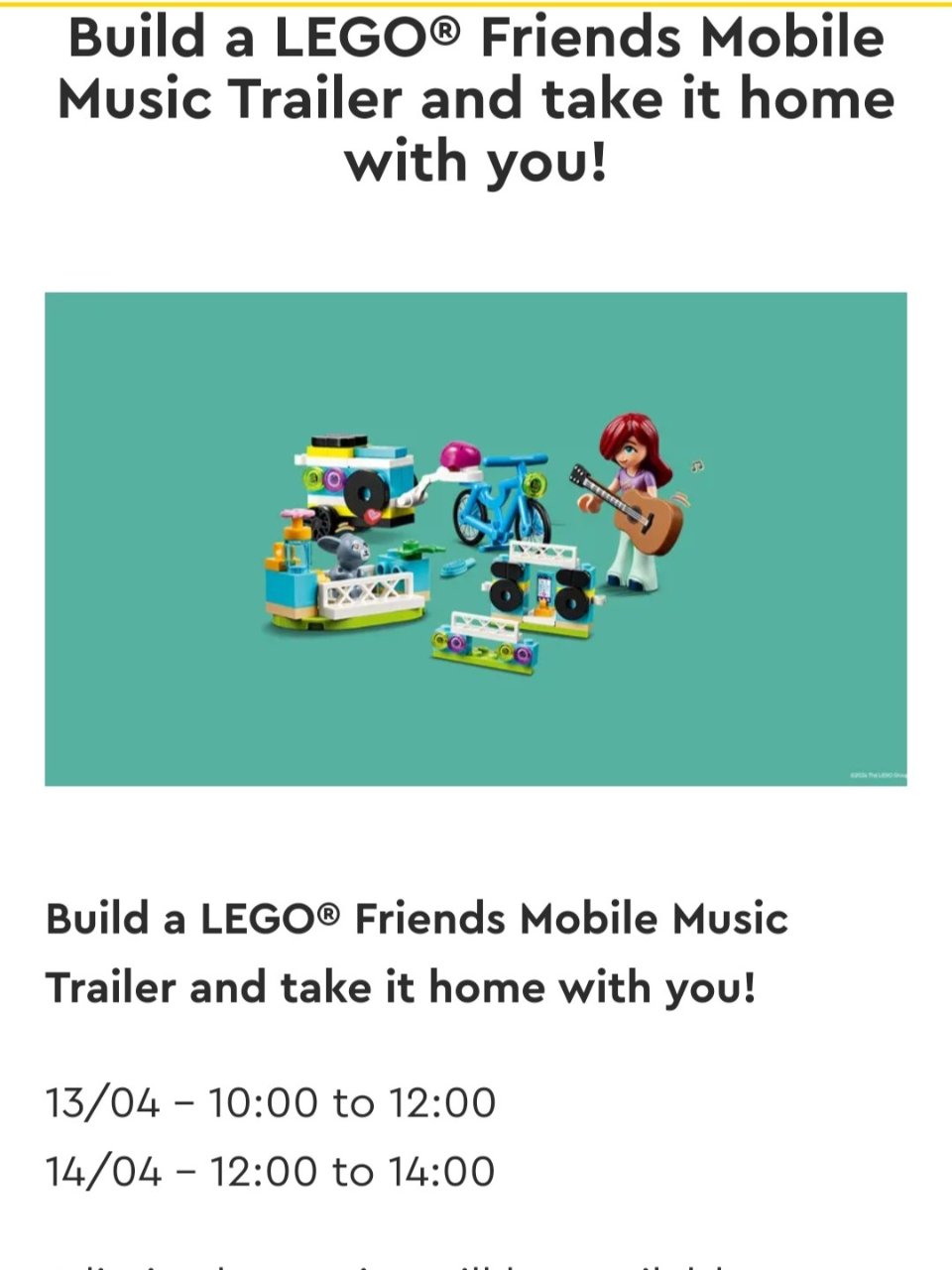本周末‼️免费搭建LEGO移动乐队😍...
