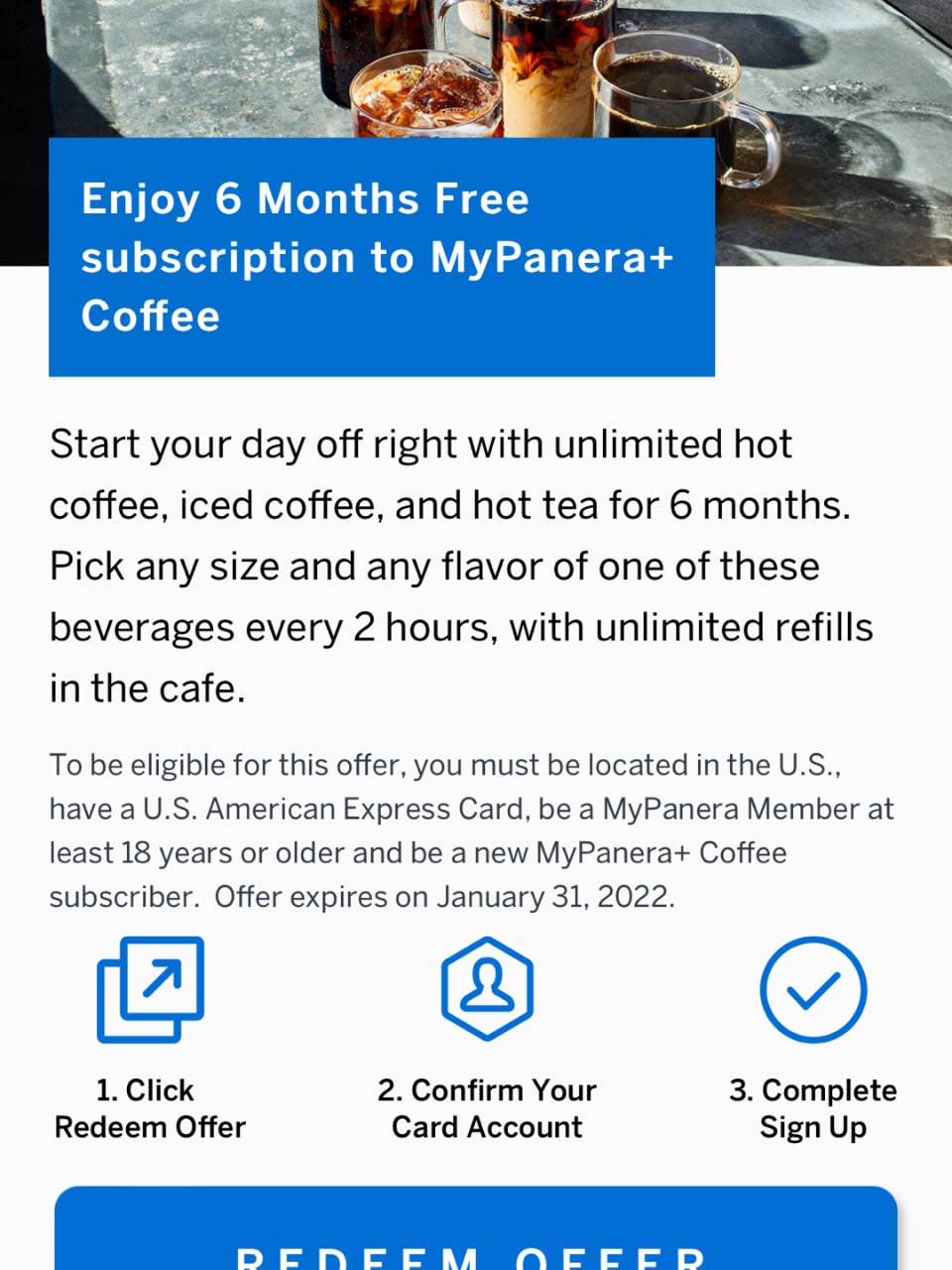 Panera+ 6个月免费咖啡/AE...