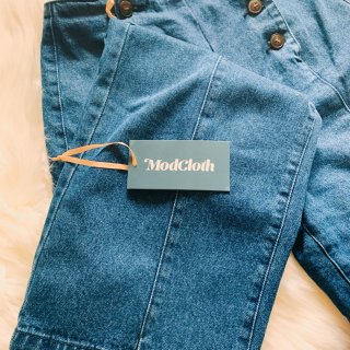 Modcloth复古品牌|水手牛仔阔腿裤...