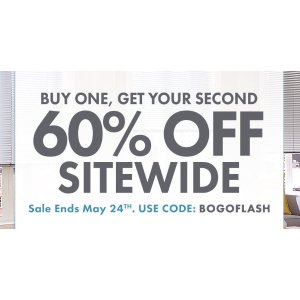 全场闪购买一第二件60%off!折扣码BOGOFLASH 5/24过期 Blinds.com全场优惠活动