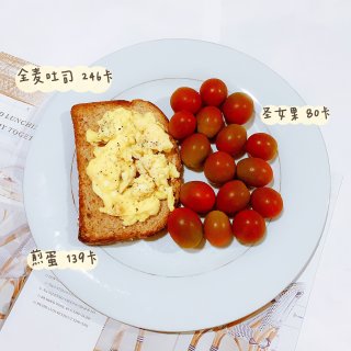 健身｜营养减脂早餐-全麦面包+炒蛋+小番...