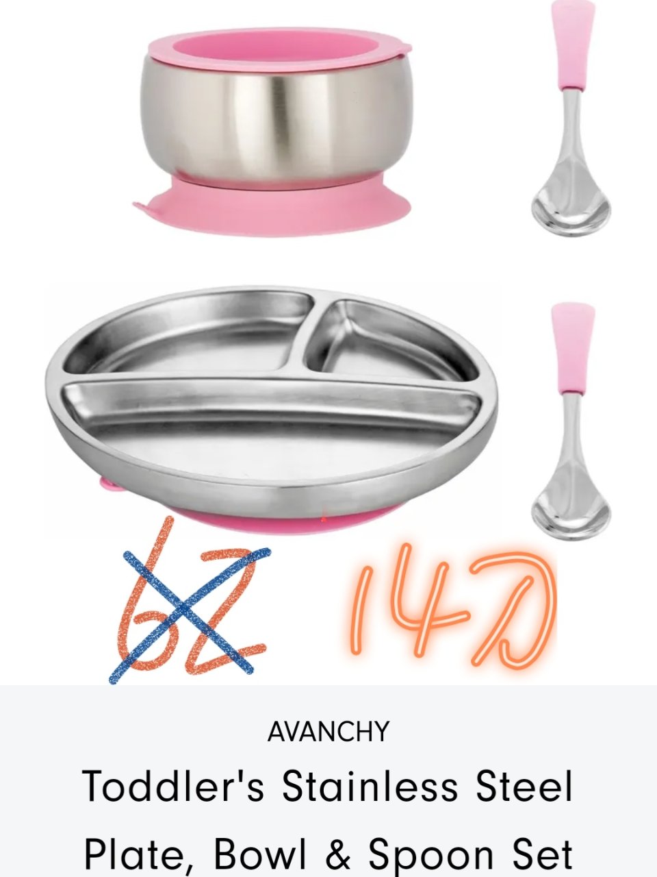 超好价的Avanchy不锈钢宝宝餐盘套装...