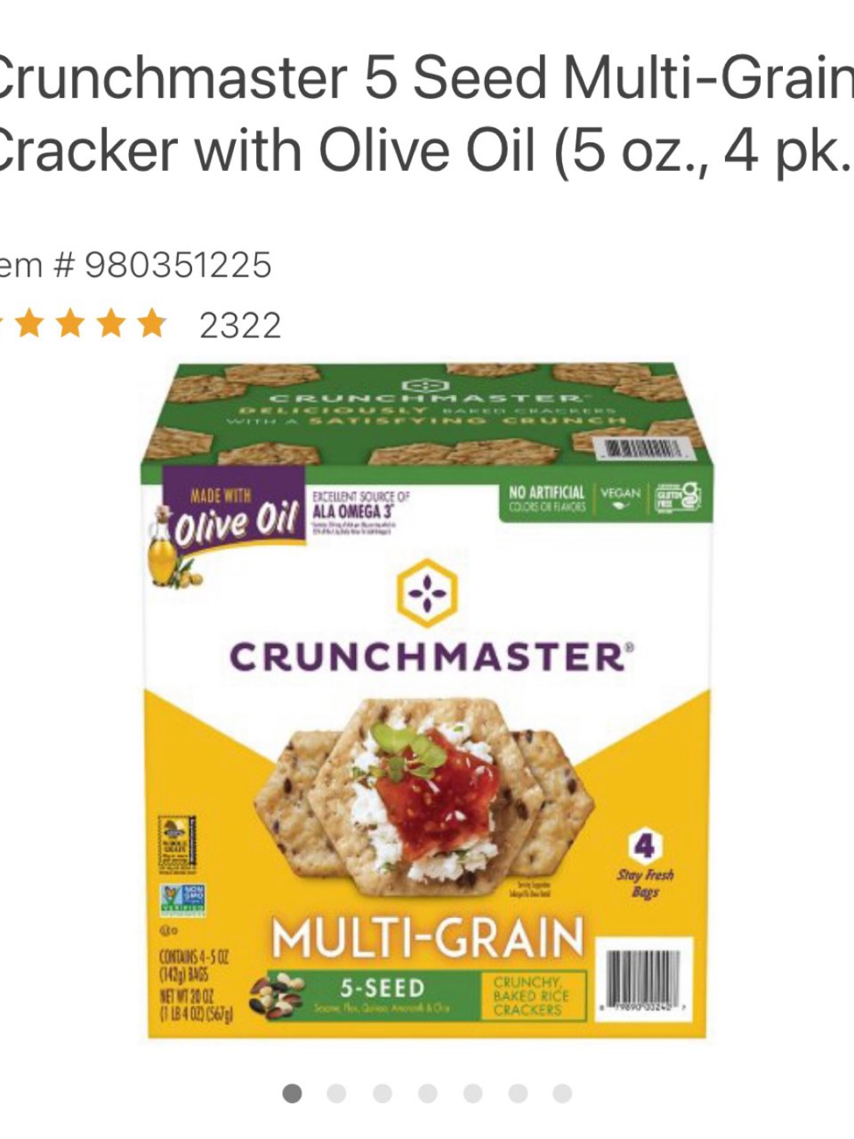 Crunchmaster 5 Seed Multi-Grain Cracker with Olive Oil (5 oz., 4 pk.) - Sam's Club