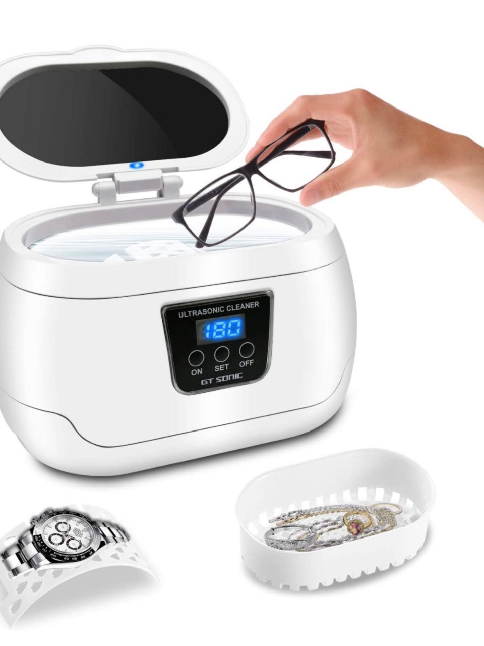Ultrasonic Cleaner, Professional Ultrasonic Jewelry Cleaner 20 Ounces(600ML) with Five Digital Timer, Watch Holder,Cleaning Basket, SUS Tank for Cleaning Eyeglasses, Ring,Watches, Dentures : Industrial & Scientific