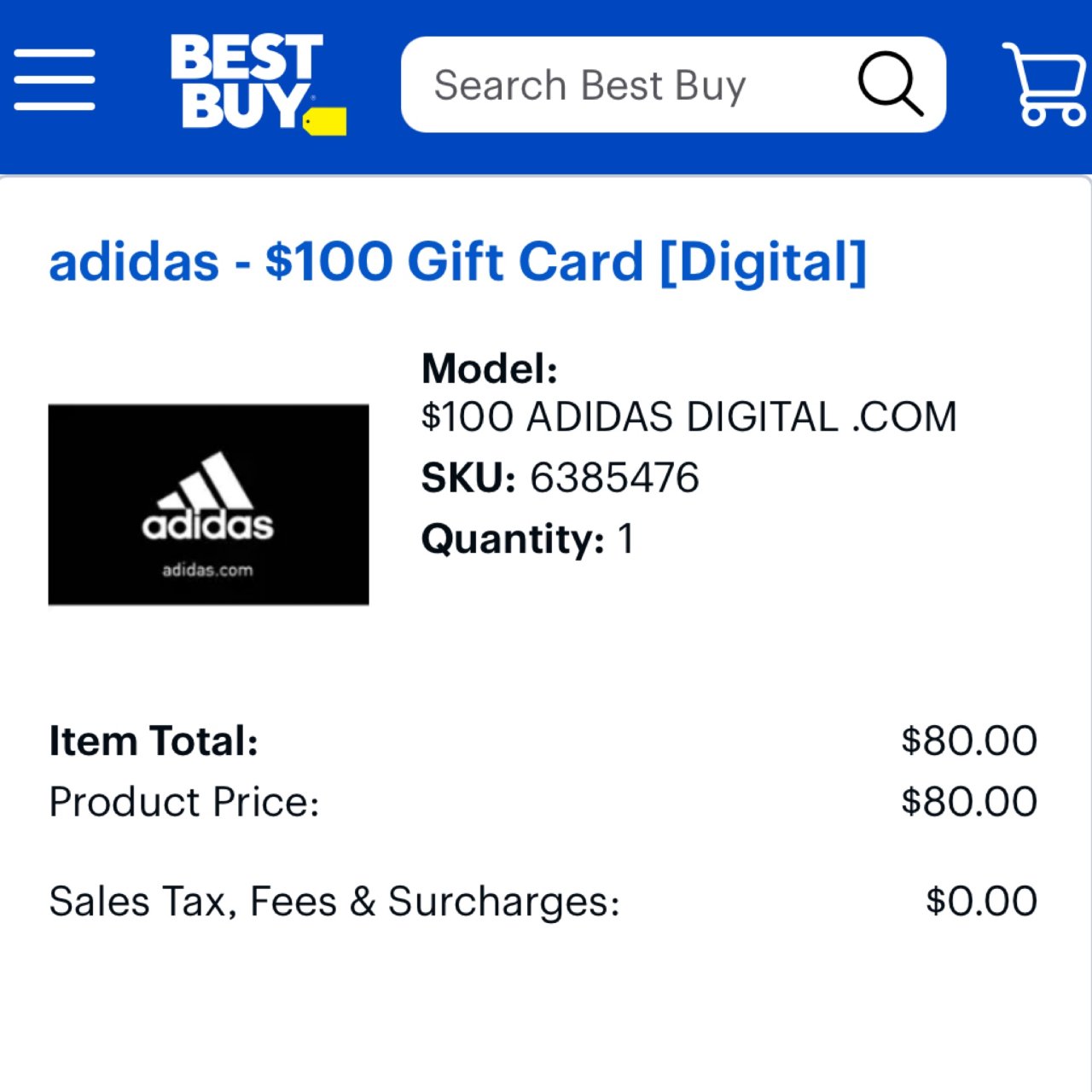 Bestbuy买Adidas礼卡...