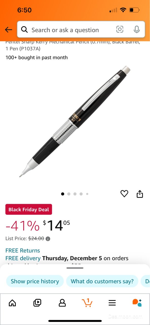 Amazon 亚马逊,Pentel Sharp Kerry Mechanical Pencil (0.7mm), Black Barrel, 1 Pen (P1037A) : Office Products