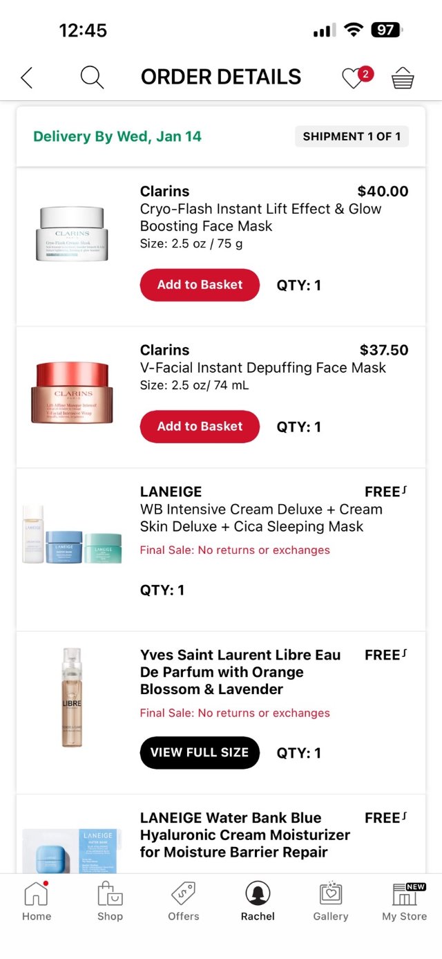 丝芙兰半价娇韵诗面膜🔥