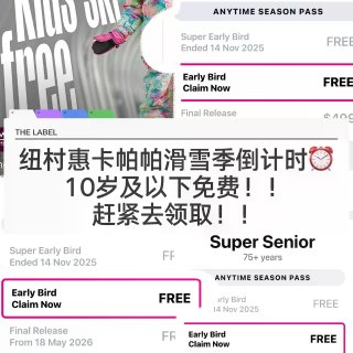 🇳🇿纽村滑雪季 儿童免费滑雪早鸟票限时抢...