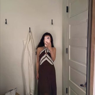 anthropologie复古条纹裙 看...