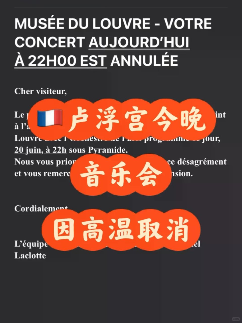 🇫🇷卢浮宫今晚音乐会取消...