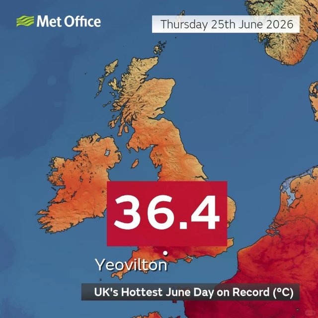 英国连续两天打破史上6月最高温纪录‼️