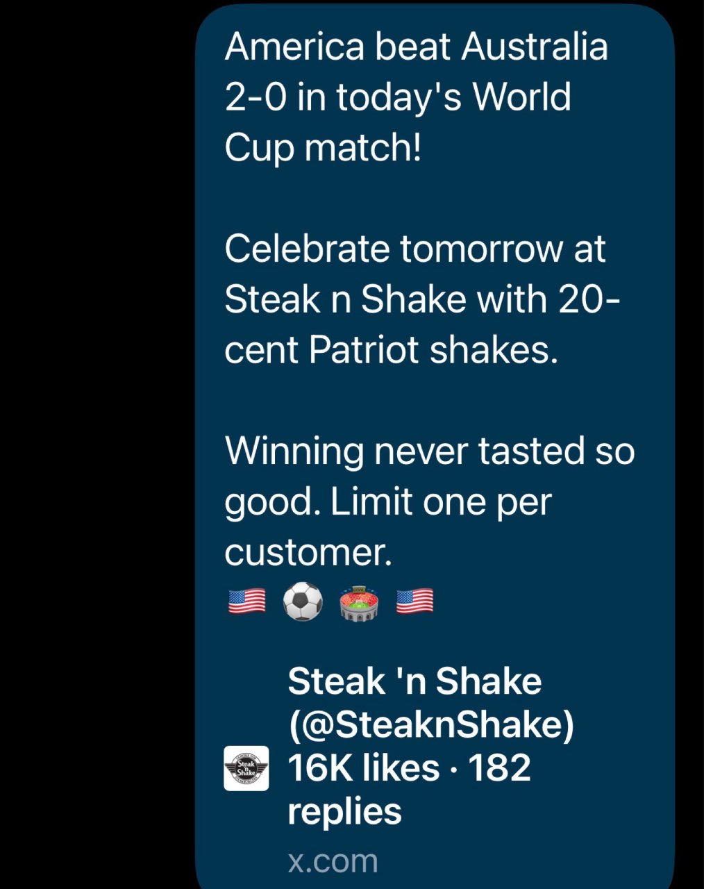 美国队赢啦！明天Steak and Sh...