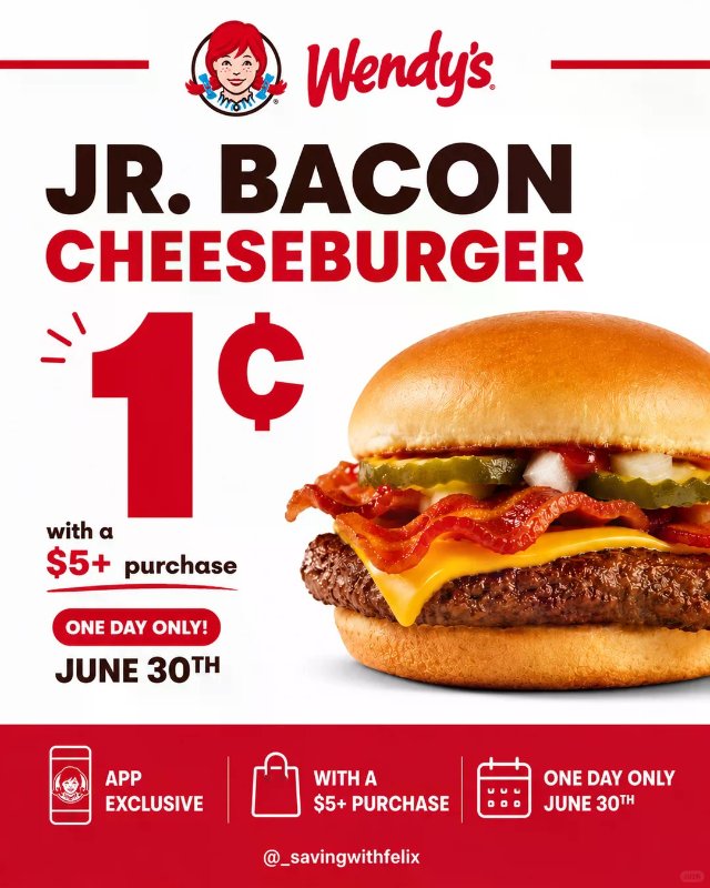 🍔 Wendy s 1¢汉堡又来了...