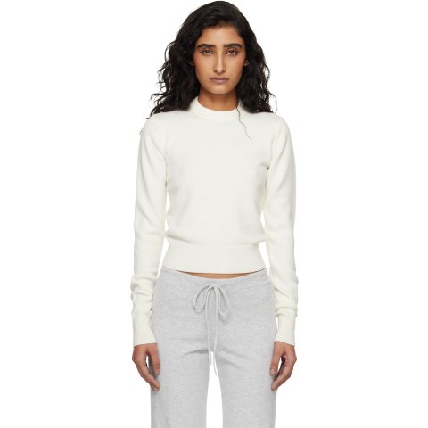  Sweater Knits 白色罗纹圆领毛衣