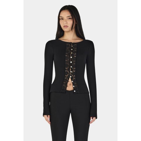 OWNLEY Nina Cardi Top 黑色蕾丝长袖