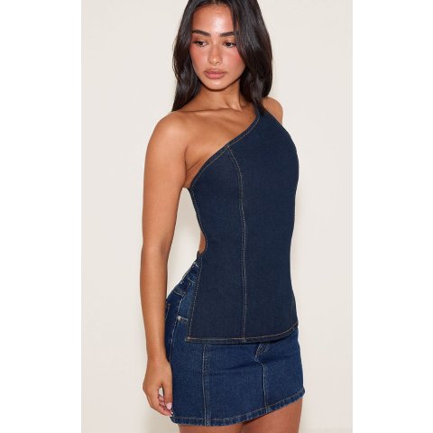 PrettyLittleThing不对称露背牛仔上衣