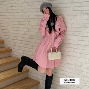 Miu Miu  粉色弹力带衬衫裙