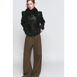 Zara ZW COLLECTION 皮感棒球夹克