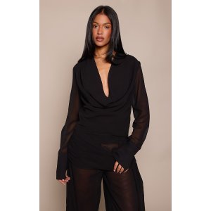 PrettyLittleThing 雪纺垂领长袖上衣
