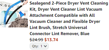 Sealegend 2-Piece Dryer Vent Cleaning Kit, Dryer Vent Cleaner Lint Vacuum Attachment Compatible with All Vacuum Cleaner and Flexible Dryer Lint Brush