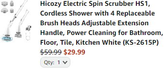 Hicozy Electric Spin Scrubber HS1, Cordless Shower with 4 Replaceable Brush Heads Adjustable Extension Handle, Power Cleaning for Bathroom