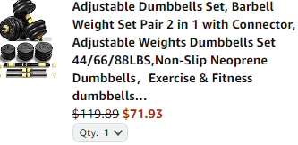 Adjustable Dumbbells Set, Barbell Weight Set Pair 2 in 1 with Connector, Adjustable Weights Dumbbells Set 44/66/88LBS,Non-Slip Neoprene Dumbbells