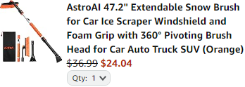 AstroAI 47.2&quot; Extendable Snow Brush for Car Ice Scraper Windshield and Foam Grip with 360° Pivoting Brush Head for Car Auto Truck SUV (Orange)