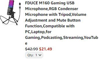 FDUCE M160 Gaming USB Microphone,RGB Condenser Microphone with Tripod,Volume Adjustment and Mute Button Function,Compatible with PC,Laptop,for Gaming