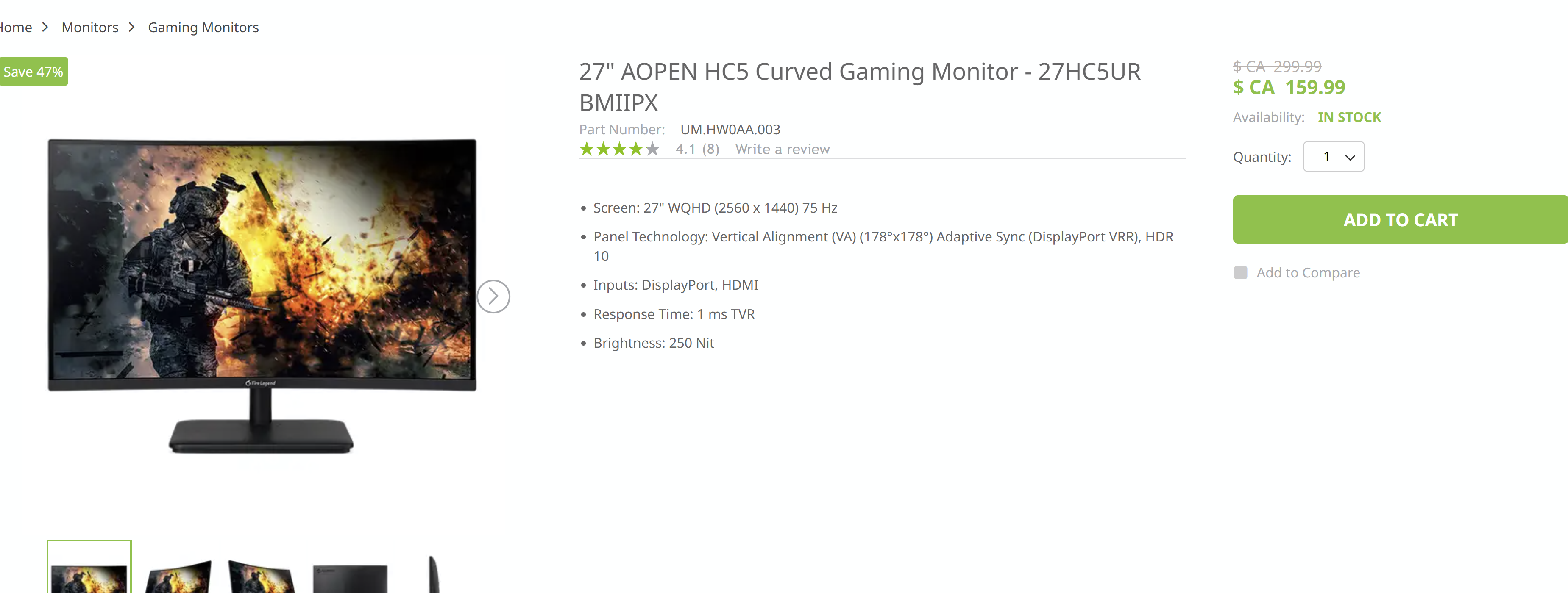 27" AOPEN HC5 Curved Gaming Monitor - 27HC5UR BMIIPX