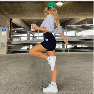 CTHH 女性带口袋骑士高腰短裤  修身和运动都适用！