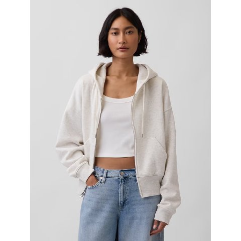 Gap日常实用款，极简无logo拉链连帽衫
