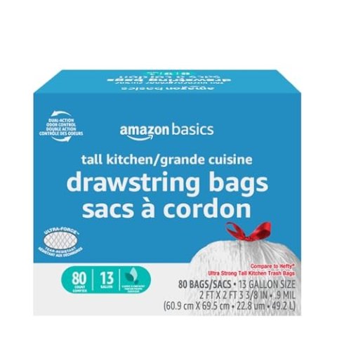 Amazon经典抽绳垃圾袋80个 49L容量