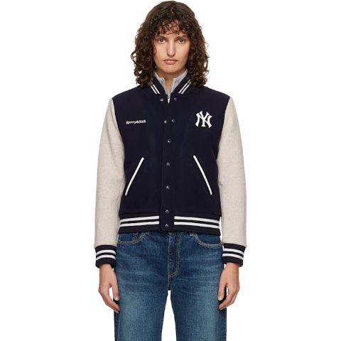 Yankees 羊毛棒球夹克 藏蓝米色