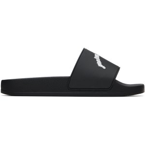 ssense Curved Logo 黑色拖鞋