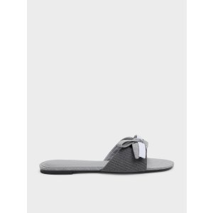 Charles & Keith 条纹蝴蝶结一字拖鞋