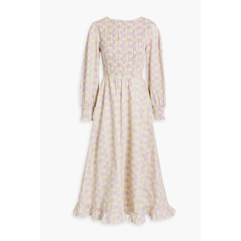 Shirred 格纹斜纹中长裙