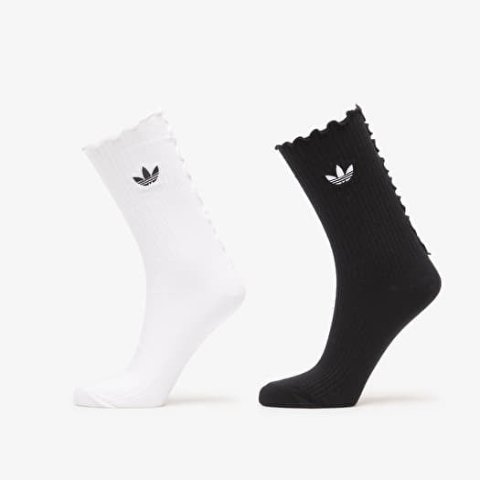 adidas 褶边中筒袜 2双 黑白