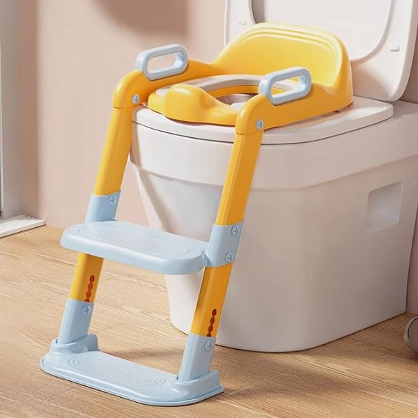 Potty Training Seat with Step Stool Ladder, Toddler Toilet Seat for Kids Boys Girls, Potty Seat with Ladder, Comfortable Safe Potty Training Toilet Seat with Splash Guard Anti-Slip Pads