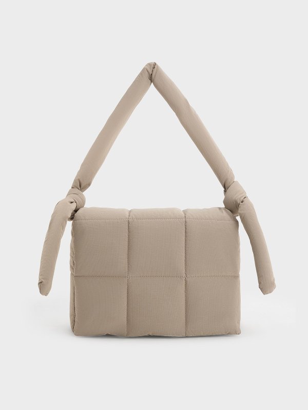 Errya Nylon Quilted Puffy Crossbody Bag - Taupe