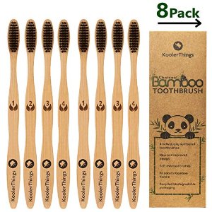Natural Charcoal Bamboo Toothbrushes 2 Packs of 4