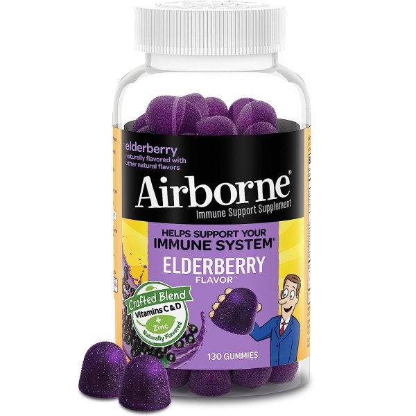 Elderberry + Vitamins & ZINC Gummies (130 count in a bottle), Gluten-Free Immune Support Supplement With Vitamins D and E