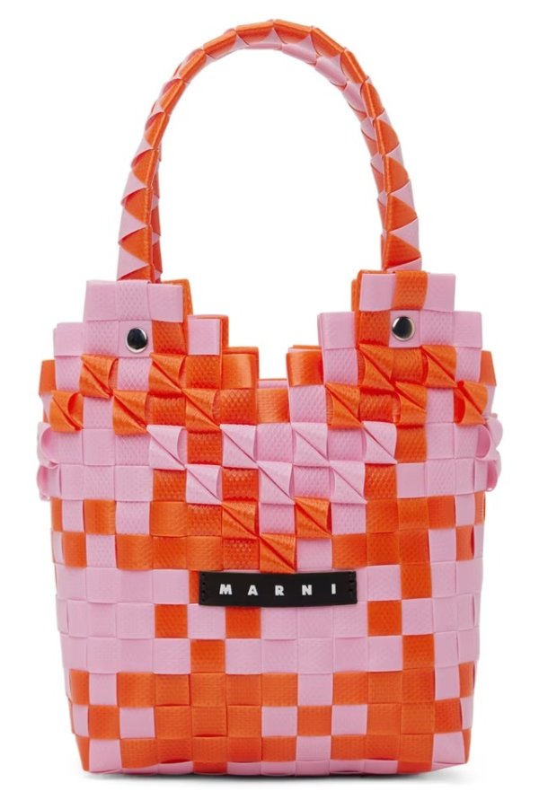 Kids Pink & Orange Diamond Basket Bag