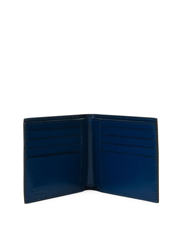 Men's Smooth Calfskin Leather 8-Card Bi-Fold Wallet