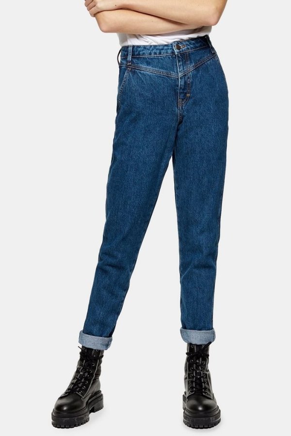 Indigo V-Panel Mom Tapered Jeans